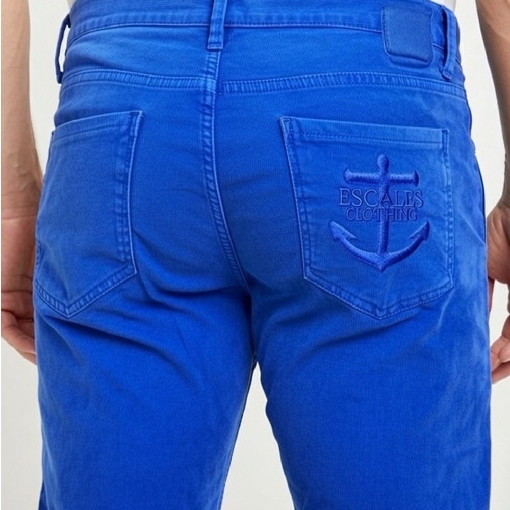 ESCALES Yachting Vibrant Cotton Velour Blue Corduroy Pants, Made in EU, Size 42